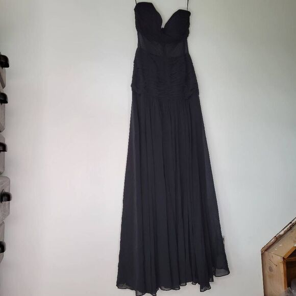 Vintage 100% Silk Strapless Evening Gown Black Caché Mesh Waist 8 - Picture 3 of 10